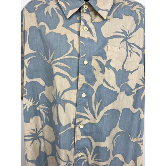 Quiksilver Men Hawaiian Shirt Large L Blue Collar Hibiscus Collar Short Sleeve - Picture 4 of 10